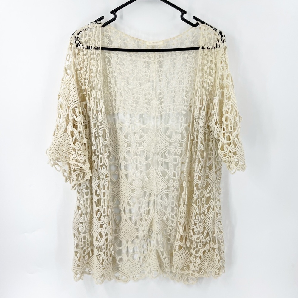 ✅Evelyn K Anthropologie Lace Cardigan Sweater Cream ONE SIZE BOHO KIMONO COVERUP